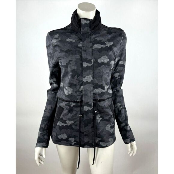 CAbi 3911 ATC Camo Jacket Women M EUC Full ZipJersey Pockets Stretch Adj Waist